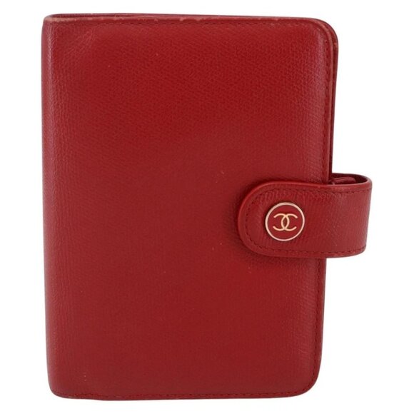 CHANEL COCO Mark Day Planner Cover Leather Red Gold CC Auth - Picture 1 of 16